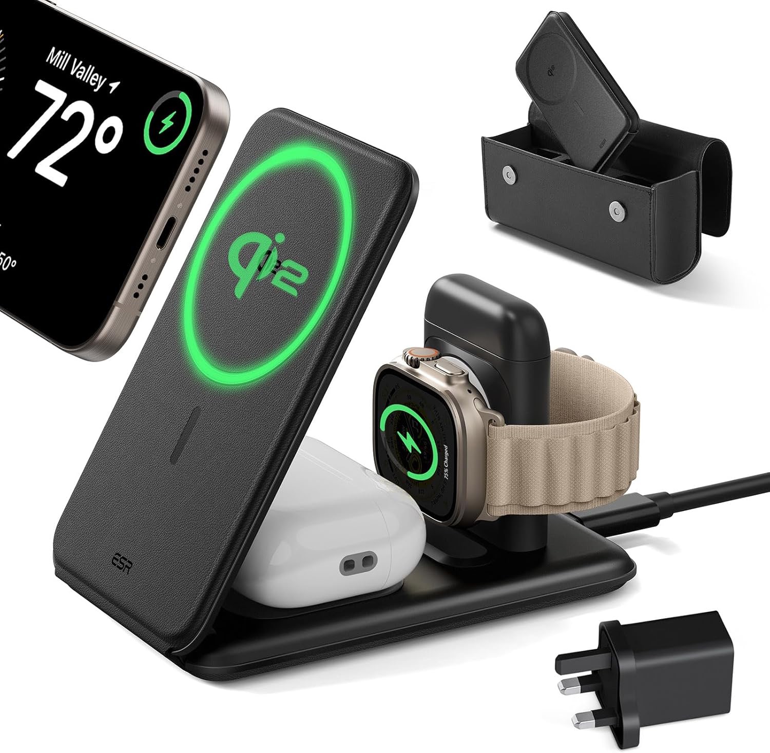 ESR Qi2 3-in-1 Travel Wireless Charging Set